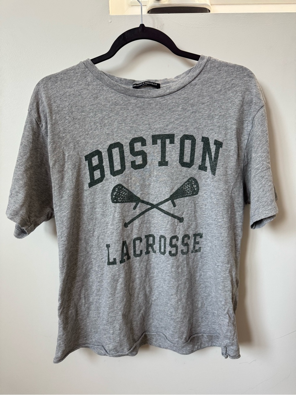 Brandy Melville Grey Tee with Green Boston Graphic